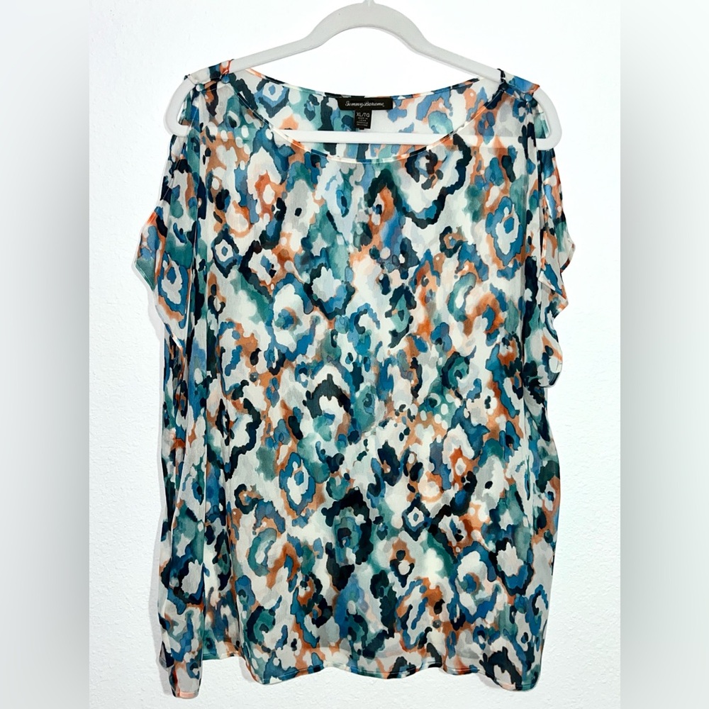 Tommy Bahama 100% Silk Abstract Watercolour Shear Blouse XL